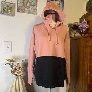Zine Pink and Black Colorblock Hooded Sweatshirt